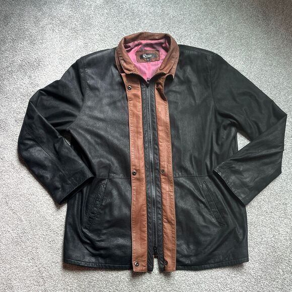 VTG Remy Soft Leather Jacket Double Collar, Black, Iridescent Lining, Mens Large - Picture 3 of 10